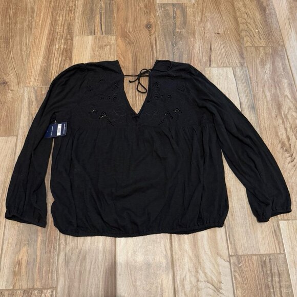 NWT Lucky Brand Floral Cutwork Knit Top Black - Picture 5 of 5